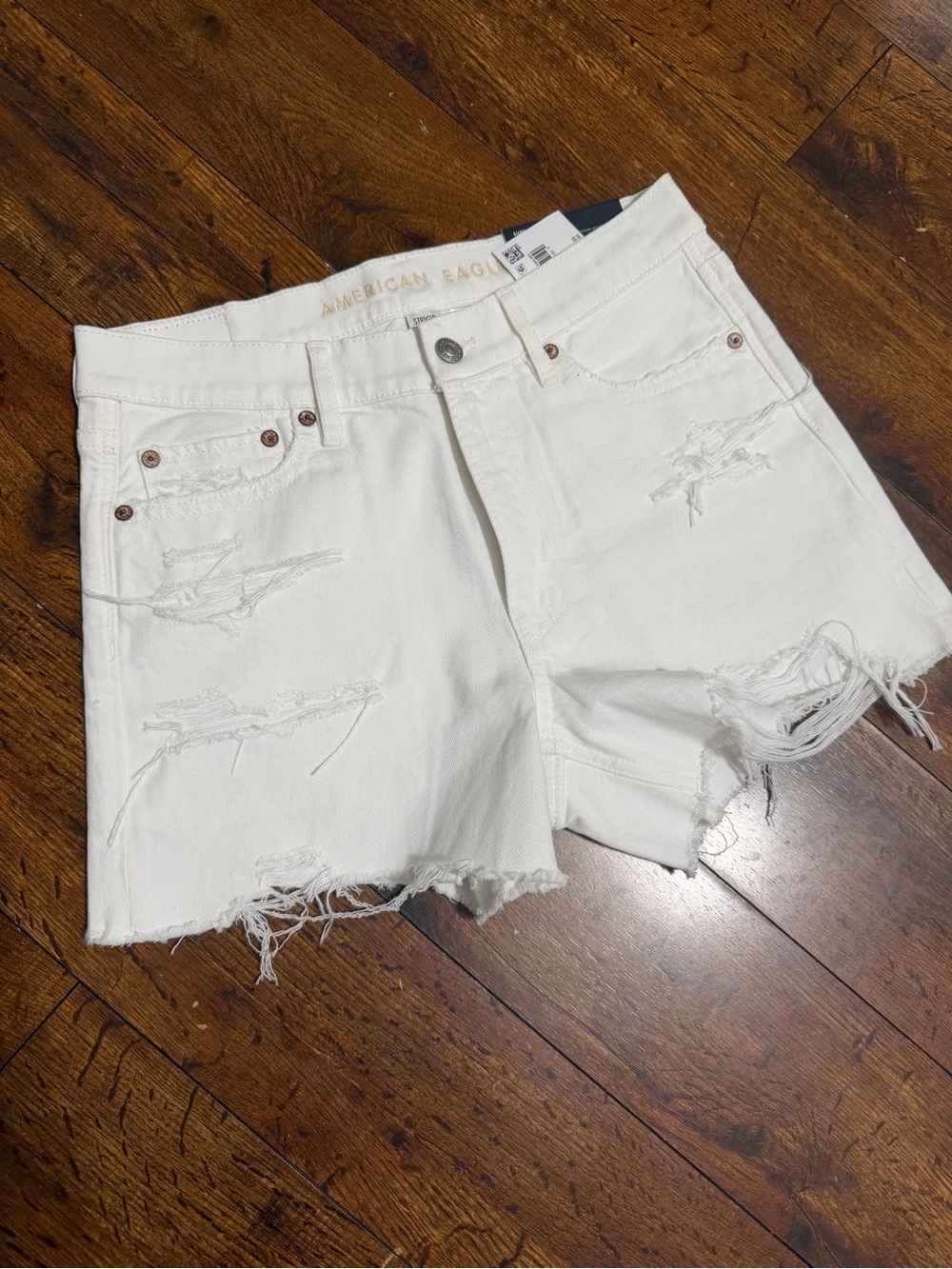 American Eagle White Distressed Denim Jean Shorts